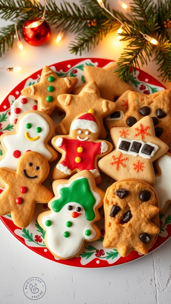 Quick and Easy Christmas Cookie Recipes A plate of assorted Christmas cookies including sugar cookies, gingerbread men, and chocolate chip cookies, decorated for the holiday season.